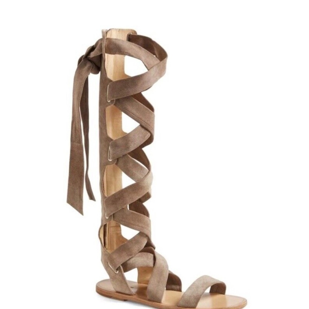 LIKE NEW RAG & BONE ILARIA TAUPE SUEDE STRAPPY GLADIATOR SANDALS FLATS!!!